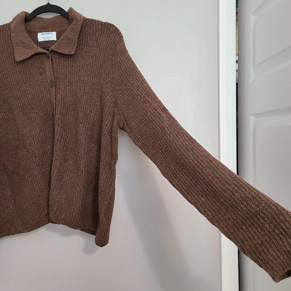 Old Navy SoSoft Minimal Collard Button Up Cardigan Sweater Brown Heather XL